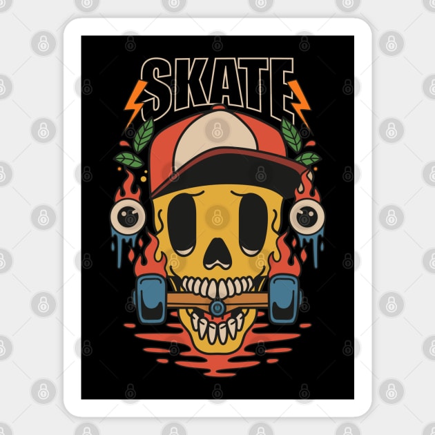 Skull Skate Illustration Magnet by Mako Design 